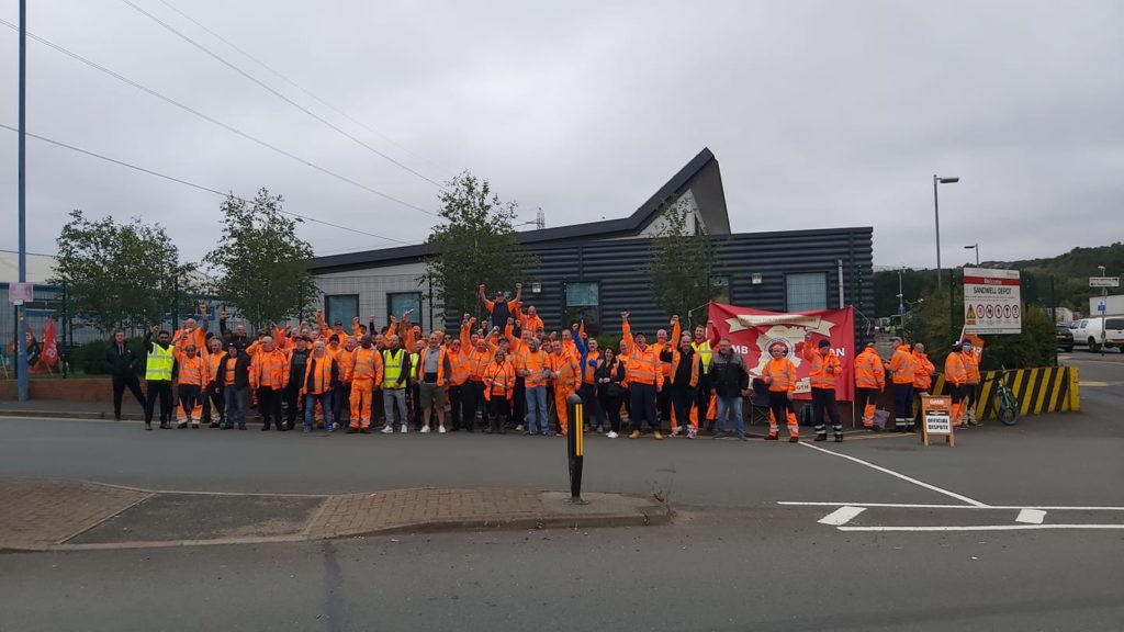 GMB members on strike at Serco